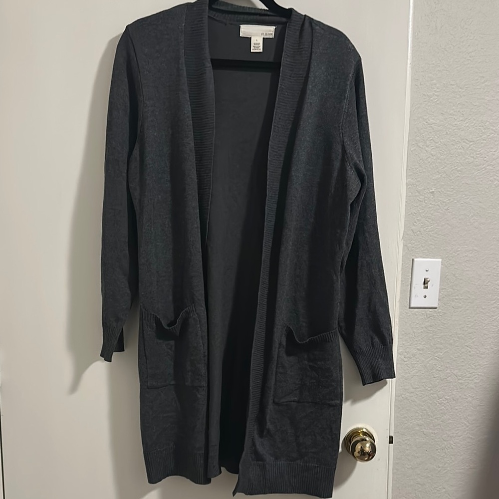 Gray Open Front Cardigan